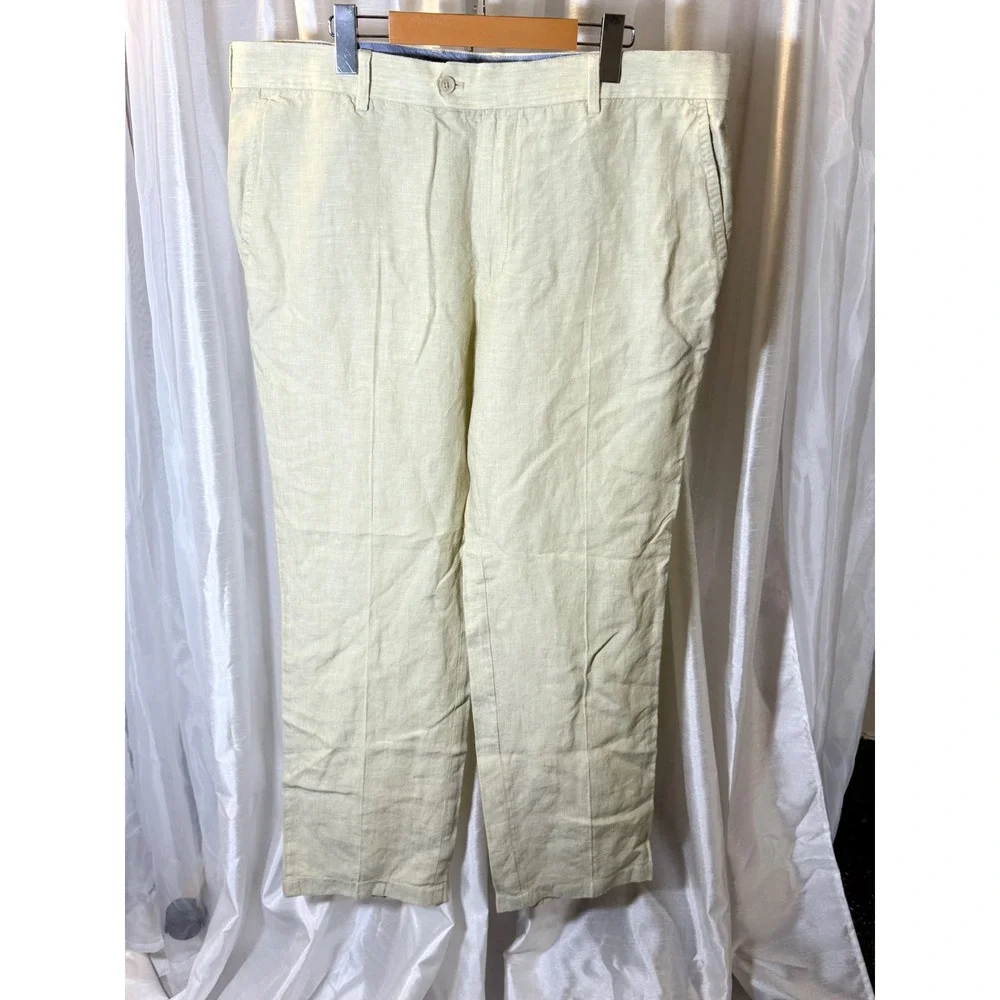 Sportscraft Linen Trousers Mens 40 Cream Excellent Kansas Fit Straight Leg Pants